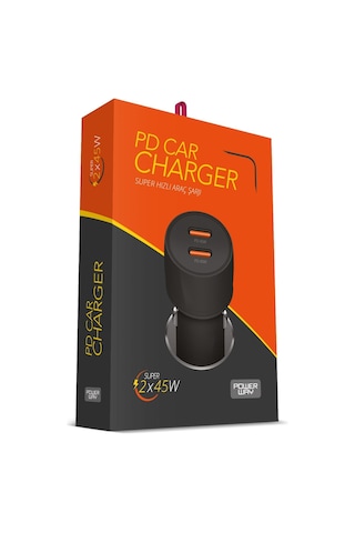Powerway CC45 45W PD Ultra Hızlı 2x Type-C Girişli Araç İçi Çakmaklık Şarj Adaptörü Araç Şarj Başlığı