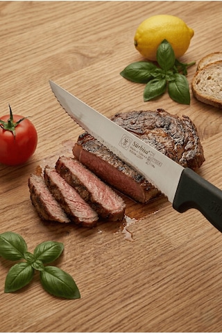 Lazerli Tırtıklı Sürmene Sebze Meyve Biftek Steak Mutfak Bıçağı 24 Cm Lazer Bileme Sürbisa 61005-lz Siyah