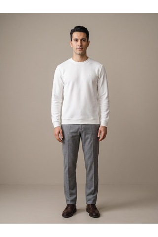 Maccali Erkek Beyaz Selanik Bisiklet Yaka Sweatshirt