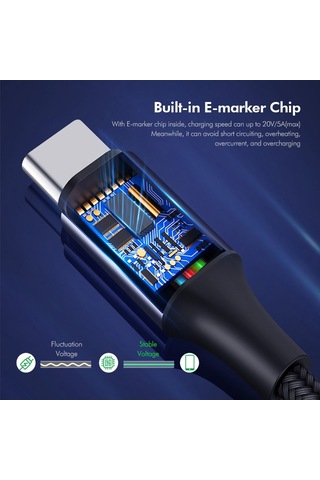 Enkay Pd100w 5a Usb-c / Type-c'den Type-c'e Dirsekli Hızlı Şarj Kablosu E-markerli, Uzunluk: 2m