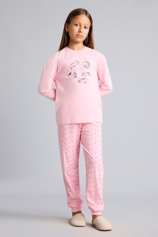 Defacto %100 Pamuk Baskılı Uzun Kollu Üst Lastikli Paça Alt 2li Pijama Takımı Kız Çocuk I2285a826aupn149 Pembe-pn149