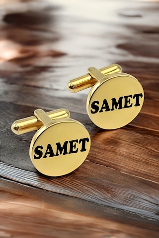 Kişiye Özel İsimli Yuvarlak Gümüş Kol Düğmesi