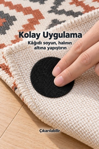 Halı Kilim Kaydırmaz Cırt Yuvarlak Yapışkanlı 5 Cm 5 Adet Koltuk Örtüsü Sabitleyici