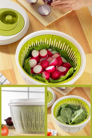 Flora Pratik Salata Ve Sebze Kurutucu 4,5 Litre, Meyve Sebze Marul Yeşillik Yıkama Kurutma Kabı Yeşil