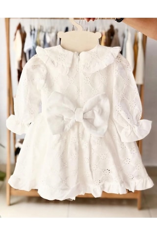 Kız Çocuk Bebe Yaka Doğum Günü Parti Düğün Elbisesi Beyaz