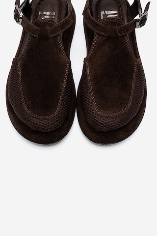 Luvi Shoes Lurelıa Kahverengi Süet Hakiki Deri Fileli Kadın Sandalet