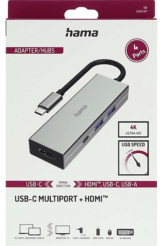 Hama Hm.200107 Usb-c 3.2 Adaptör, 2xusb-a, 1xusb-c, 1xhdmı Usb Hub Gri Renk-Gri
