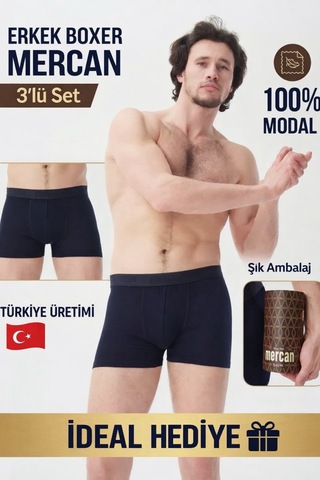 Mercan 3 Lü Lacivert Modal Boxer