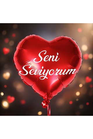 Vıp Kalite 16 Adet 70 Cm Büyük Boy Seni Seviyorum Kırmızı Kalpli Folyo Balon Metalik Kalpli Balon