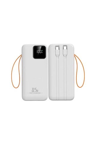 30000mah Powerbank 22.5w Hızlı Şarj Özellikli Type C Ve Lightning Kablolu Pd Taşınabilir Şarj Aleti Siyah