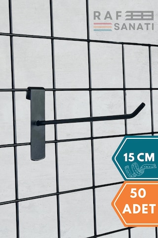 50 Adet Siyah Tel Pano Kancası 15 Cm Askı Kanca Raf Askısı Galvaniz
