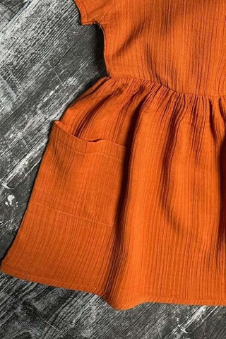 Riccotarz Kız Çocuk Çift Cepli Salaş Kesim Kolsuz Kiremit Müslin Elbise Kiremit