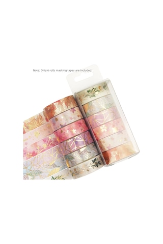 Lichen Washi Tape Set, 6 Rulo Washi Bant Seti Çiçekli Altın Diğer