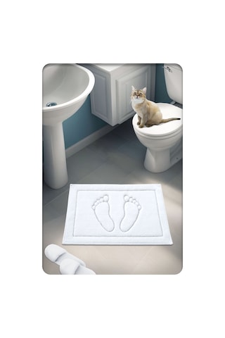Buççin Online Mağaza Pamuk Dokuma Su Emici Banyo Paspası Ayak 60x40 Cm Beyaz Orta 6 - 12 Mm Pamuk Polyester Beyaz Çok Renkli
