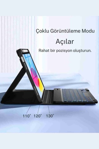 Samsung Galaxy Tab S10 Fe Plus 13.1 İnç Uyumlu Klavyeli Tablet Kılıfı Klavye + Stand