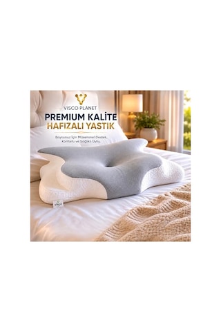 Ortopedik Visco Boyun Yastığı Memory Foam Boyun Destekli Ergonomik Uyku Yastığı 62x42x13/10 Cm