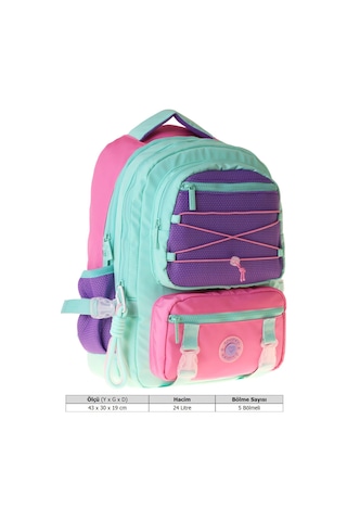 Kaukko Beş Gözlü Mesh Mint Kız Çocuk Yeşil - Mor - Pembe Okul Ve Günlük Sırt Çantası - K1851