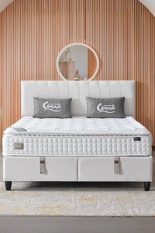 Zambak Çift Kişilik Sandıklı Baza Antibakteriyel Ortopedik Paket Yaylı Pedli Yatak 3 Lü Set 160 x 200