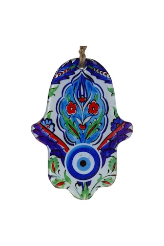 Dekoratif Cam Fatma Ana Eli Çini Ve Çiçek Motifli Duvar Süsü 10x15 Cm