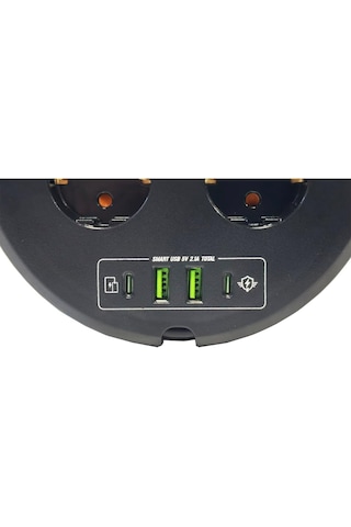Güncelçarşı 4'lü Akım Korumalı Makaralı Priz 2 Metre Kablolu 2200w 1050j 2 X Usb, 2 X Type-c Girişli Açma Kapama Düğmeli Çoklu Priz 0 - 2 M
