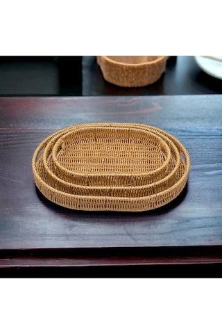 Büyük Boy Oval Hasır Tepsi Servis Sunum Tepsisi Organizer Düzenle