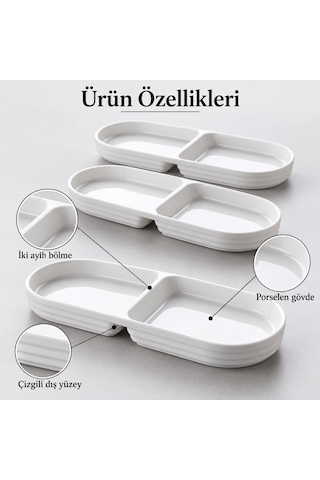 Lexroo 2 Bölmeli Porselen Çerezlik 3 Lü Set, 25,2 10 2,3 Cm Çok Renkli