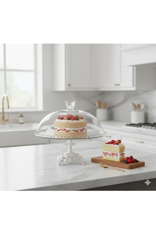 Çnr Home Collection Cam Kapakli Döküm Ayakli Pasta,kek Satandi & Fanus 25532552 Gümüş