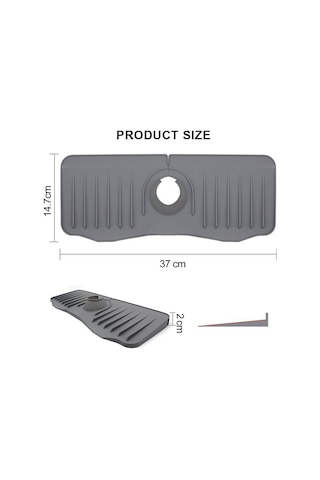 Cbtx Banyo Mutfak Silikon Musluk Sıçrama Önleyici Drenaj Mat, Renk: Gri + Su Geçirmez Kenar 37x14.7x2cm