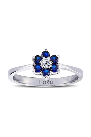 Lova Pırlantalı Safir Papatya Yüzük - 1020246
