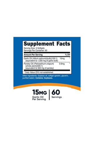 Garlic & Parsley Oil 15mg 180 Softgels - Odorless Garlic & Parsley, Gmo-free, 60 Servings