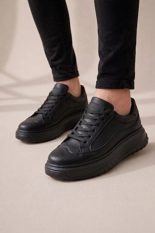 Mevese Ventoy Erkek Bağcıklı Cilt Günlük Sneaker Ayakkabı Siyah
