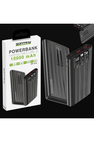 Hy-410 10.000 Mah Powerbank 22.5w Type-c + Lightning + Usb Çıkı Siyah