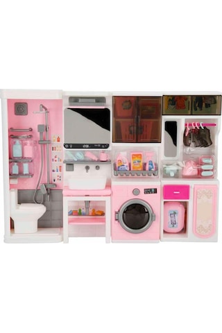Dev Boy 4 Modüllü Oyuncak Banyo Seti 50x32 Cm - Çamaşır Makinesi, Duş Ve Gardırop Bir Arada
