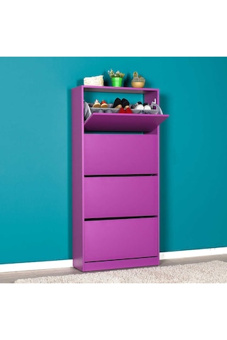 Flat Duo 4 Katlı Geniş Ayakkabılık Dolabı - Mor