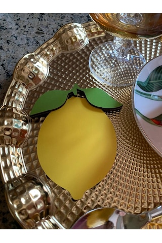 Limon Motifli Kahve Sunumluk Limon Tatlısı Sunumluğu Altlığı 6'lı Sarı