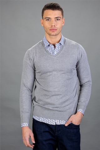 Tudors Slim Fit Dar Kesim V Yaka Pamuklu Erkek Kazak-15252 Gri