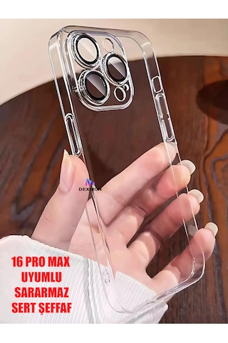 iPhone Uyumlu 16 Pro Max Kılıf Sararmaz Sert Şeffaf Lens Hoparlör Koruma
