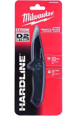 Milwaukee Hardlıne 64mm Katlanır Düz Ağızlı Kamp Bıçak 4932492452 Siyah
