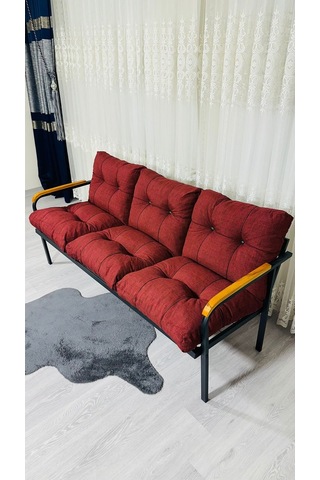 Madame Home Karanfil Balkon, Bahçe, Cafe - Metal Kanepe Koltuk Takımı 3 Lü Bordo