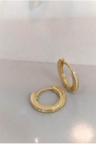 Gümüş 8 Mm Ince Taşlı Bayan Halka Küpe Nz14r6 Diğer