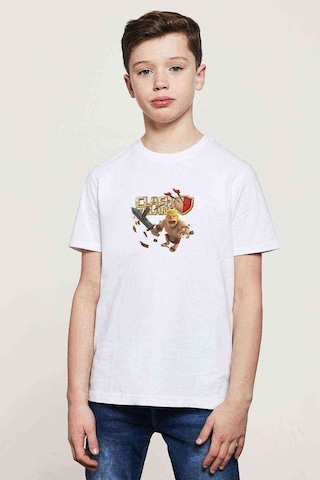Tshirthane Clash Of Clans Barbar Baskılı Unisex Çocuk Beyaz T-Shirt