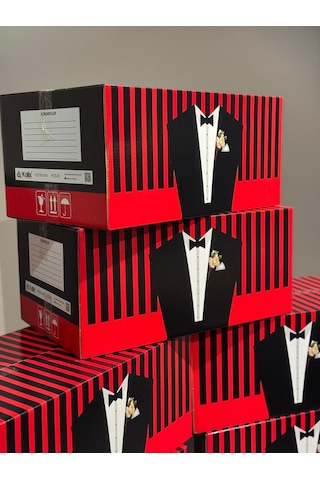 Smokin Desenli Kutu Nikah & Düğün 10 Lu Hediye Gelin Kutusu Damat Kutusu Söz Kutusu 10 Adet