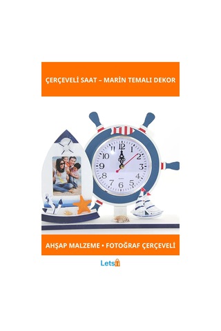 Ahşap Marin Dümenli Şık Çerçeveli Saat