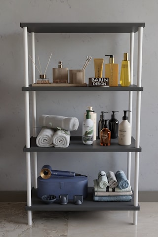4 Katlı Çevir Kur Metal Gövdeli Banyo Rafı Çok Amaçlı Düzenleyici Organizer Stand Banyo Dolabı Antrasit