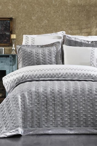 Dolce Lüx Nakışlı Çeyiz Paketi 9 Parça Gri Gri