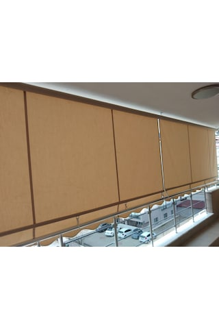 Balkon Stor Perde Kırmızı Ve Kırçıllı Krem Çizgili Akrilik Kumaş 200 X 230 Kırmızı - Krem
