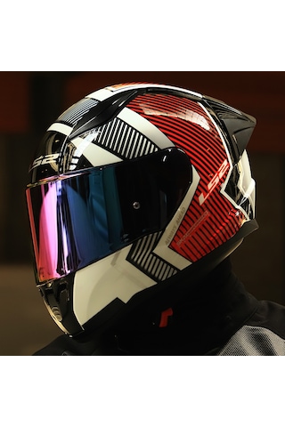 Gökkuşağı Cam + Ls2 Rapid 2 Race Extra Kask Beyaz - Kırmızı