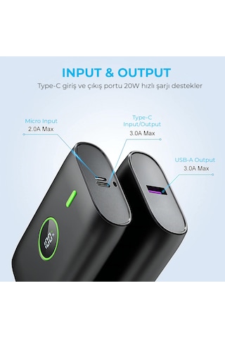 Woyax by Deji Powerbank 10000 mAh 22.5W Hızlı Taşınabilir Şarj Cihazı -