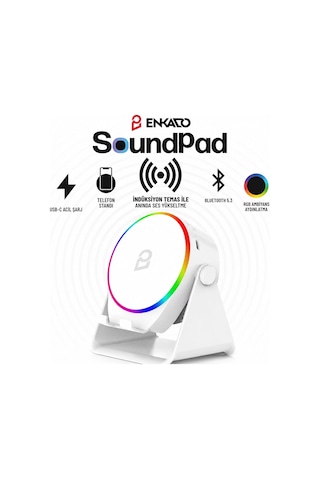 Soundpad 5ın1 - 5w - 2000mah Temas İle Ses Yükseltme - Telefon Stand - Usb-c Şarj Beyaz İndiksiyon Ses Yükseltici Bluetooth Hoparlör Speaker Ekd-s11 Bx40