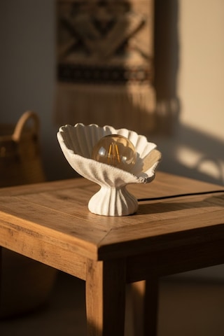 İstiridye Abajur Beton Dokulu Modern Gece Lambası Dekoratif Masaüstü Aydınlatma 25 X 20 Cm Beyaz